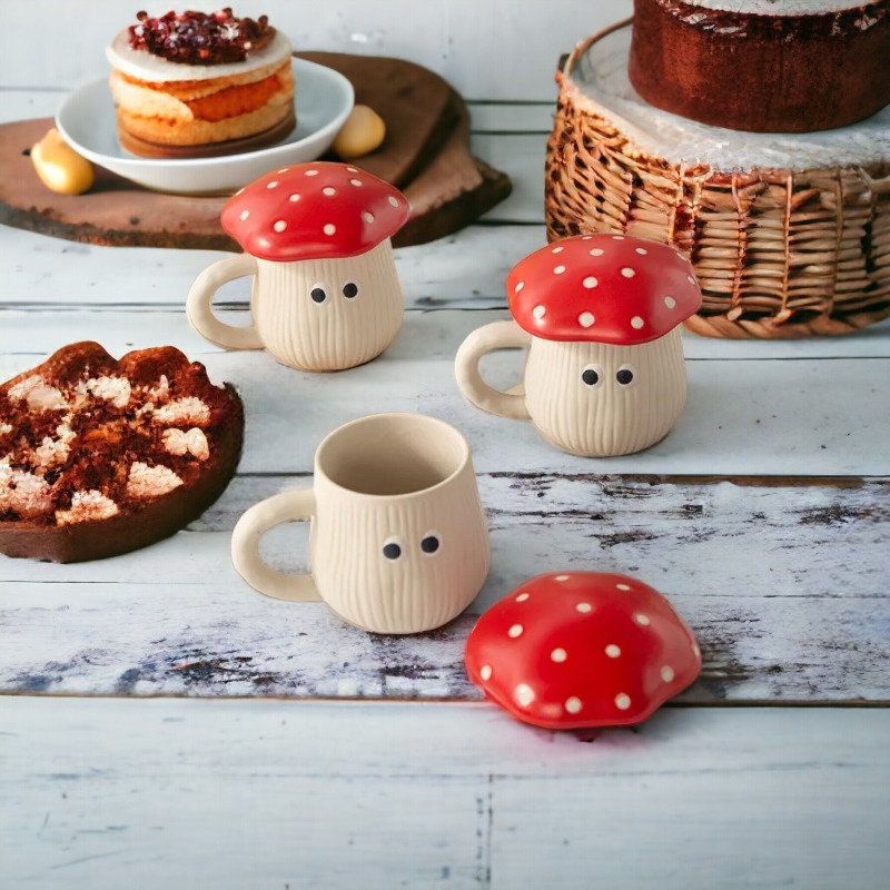 290ml Mushroom Glass Coffee Mug With Ceramic Cup Holder Reheatable Milk Cup  Afternoon Flower Tea Cu