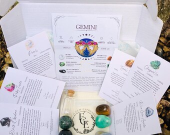 Combinación astrológica de cristales de Géminis. Caja de regalo del zodíaco de Géminis, regalo astrológico, caja de cristal de Géminis, caja de regalo de cumpleaños, caja de regalo de Géminis.