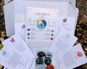 Aquarius Crystal Astrologisches Kombinationsset. Wassermann Sternzeichen Geschenkbox. Astrologie Geschenk. Wassermann-Kristallbox. Geburtstags-Geschenk-Box. Wassermann