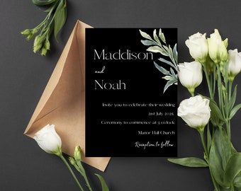 EDITABLE Electronic Black Minimalist Wedding Invitation | Black & White | Trendy Digital Template | Easy Digital Download