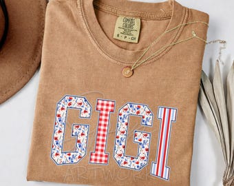 4 lipca GIGI PNG, Patriotyczny projekt sublimacji gigi, Kwiatowy, Czerwony, Biały i Niebieski, 250. rocznica Preppy Patriotic Mama PNG