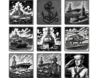 Leisteen onderzetter lasergravure ontwerpen: veteraan marine, digitale png-download