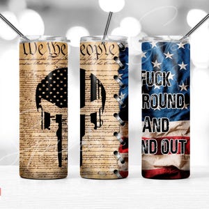 Skull American Flag 20 oz Skinny Tumbler Wrap Sublimation Design, F Around and Find Out 2nd Amendment Patriotic, Digital Download PNG