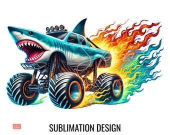 Shark Monster Truck Png Sublimation Design, Extreme Vehicle Png, digital Download