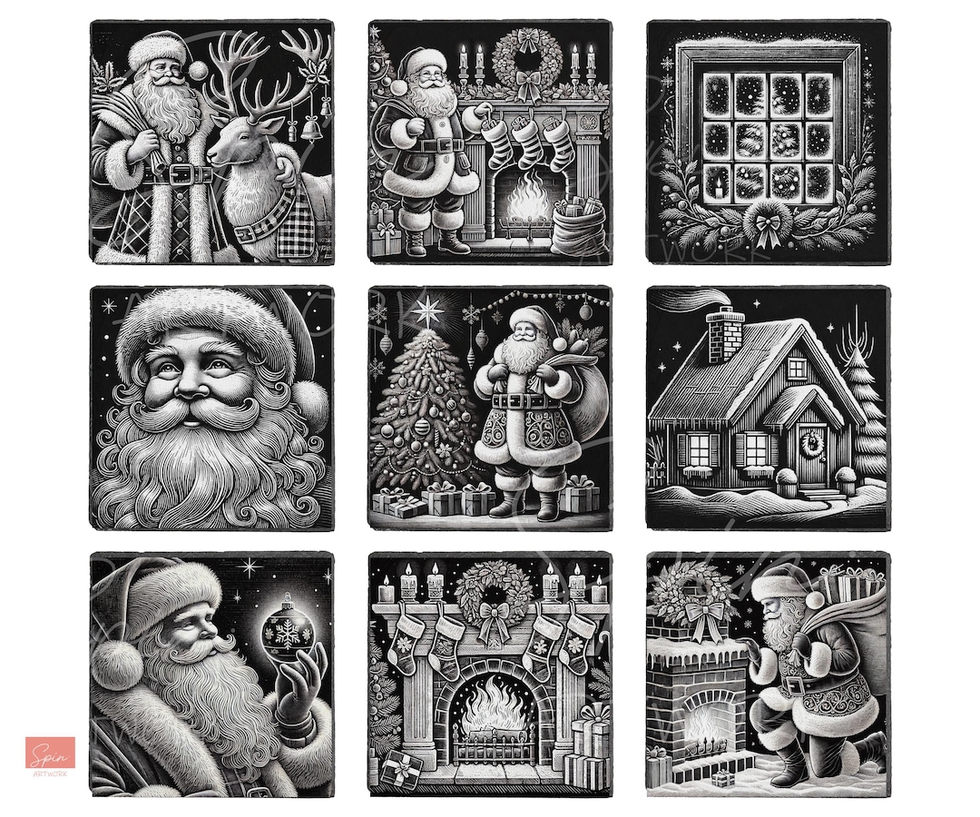 Slate Coaster Laser Engraving Designs: Christmas Santa PNG (digital ...
