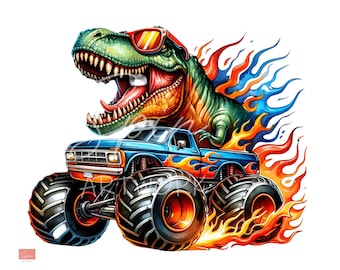 T-Rex Dinosaur Monster Truck Png Sublimation Design, Extreme Vehicle Png, digital Download