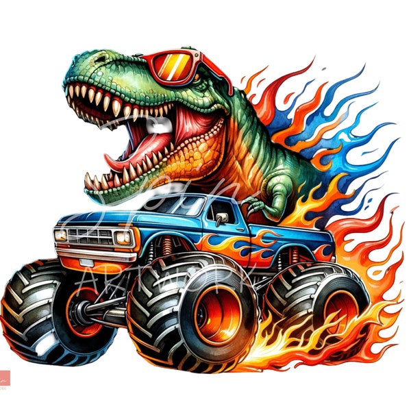 T-Rex Dinosaur Monster Truck Png Sublimation Design, Extreme Vehicle Png, digital Download