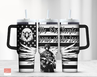 Patriotic American flag 40 oz Tumbler wrap, Tumbler Laser Design, Veteran Military Tumbler Laser Engraved Svg