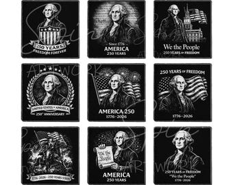 George Washington 250th Anniversary 4th of July Slate Coaster Laser Engraving PNG Bundle (Digital Download)