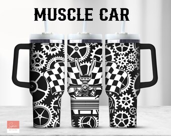 Muscle car gearhead 40 oz beker lasergravure wrap, automotor 40 oz beker wrap, beker laserontwerp, bekerontwerpen