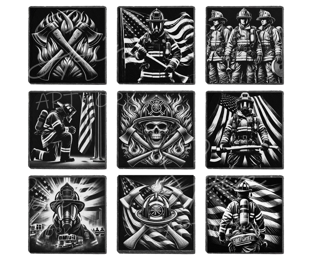 Firefighter Slate Coaster Laser Engraving Designs: Digital Download - Etsy