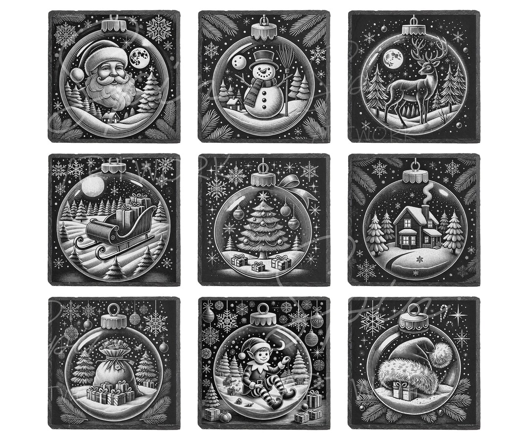 Slate Coaster Laser Engraving Designs: Christmas Ornaments PNG (digital ...