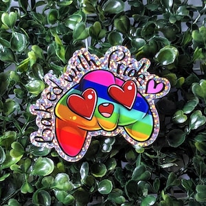 Sticker croissant scintillant Baked with Pride, cadeau LGBTQIA