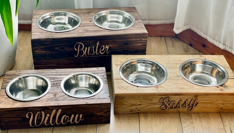 Rustic Dog Bowl, Custom Dog Bowl Stand, Reclaimed Pallet Wood, Personalized Pet Feeding Station, Unique Pet Lover Gift image 1