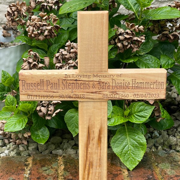 Custom Solid Wood Memorial Cross - Personalized Handcrafted Grave Marker, Unique Condolence Gift