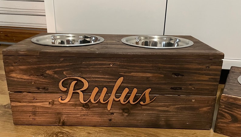 Rustic Dog Bowl, Custom Dog Bowl Stand, Reclaimed Pallet Wood, Personalized Pet Feeding Station, Unique Pet Lover Gift image 9