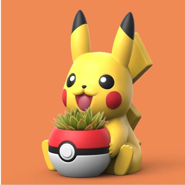 Pokemon Themed 3D Print Planter STL File Collection - Pikachu, Charmender, Squirtle, Eevee, and Bulbasaur Planters