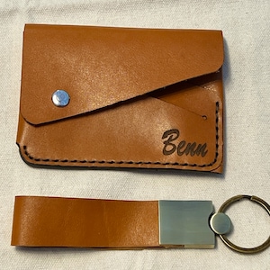 Leder Kartenhalter und Schlüsselring Geschenk, bifold Kartenhalter, echt Leder Tasche, personalisiertes Geschenk, Weihnachtsgeschenk, handgemachte Brieftasche