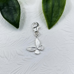 Sterling Silver Butterfly Clip On Bracelet Charm, Lobster Clasp Insect Charm, Hallmarked Pendant Gift