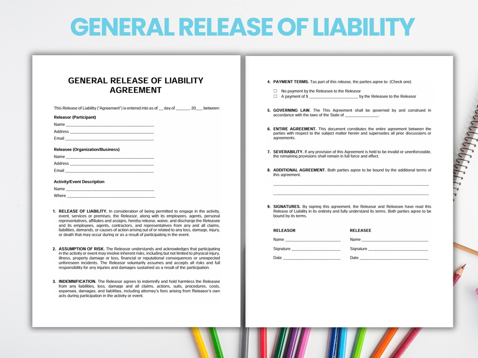 General Release of Liability, Waiver Form, Release of Liability Form ...