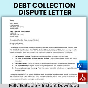 Carta de disputa de cobro de deuda, Carta de validación de deuda, Carta de disputa de deuda, Cobrador de deuda, Disputa de cobro