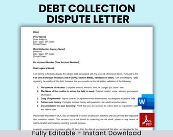 Debt Collection Dispute Letter, Debt Validation Letter, Debt Dispute Letter, Debt Collector, Collections Dispute
