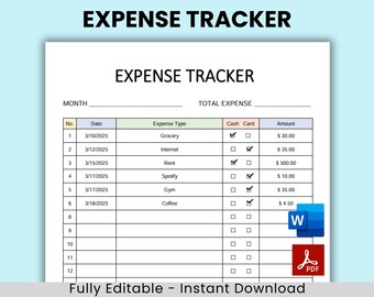 Expense Tracker, Expense Report, Personal Expense Tracker, Spending Tracker, Personal Finances, Easy Budgeting, Expense and Budget