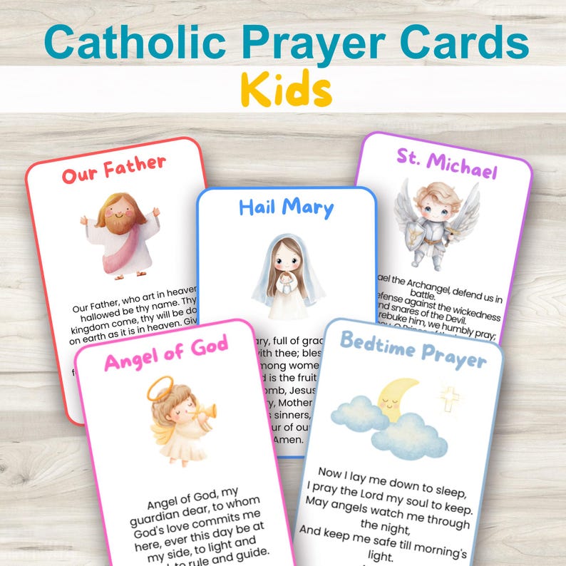 Catholic Prayer Cards for Kids, Sunday School, Children Prayer Card ...