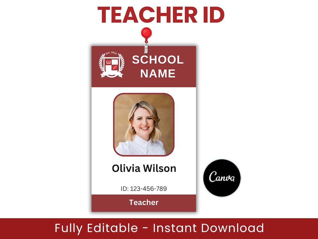 teacher-id-card-template-editable-id-template-custom-teacher-student-id-homeschool-card-etsy for Free Printable Teacher Id Card Teacher ID Card Template, Editable ID Template, Custom Teacher, Student ID, Homeschool Card - Etsy for Free Printable Teacher Id Card