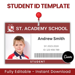 Schüler ID-Kartenvorlage, bearbeitbare Schul-ID, Homeschool Lehrer-Abzeichen, benutzerdefinierte ID-Abzeichen