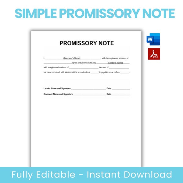 Promissory Note Template Etsy Promissory Note Template Etsy