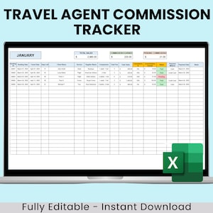 Travel Agent Commission Tracker, Travel Agent Commission Tracking Excel, Travel Booking Commission, Travel Agent Sales Tracker