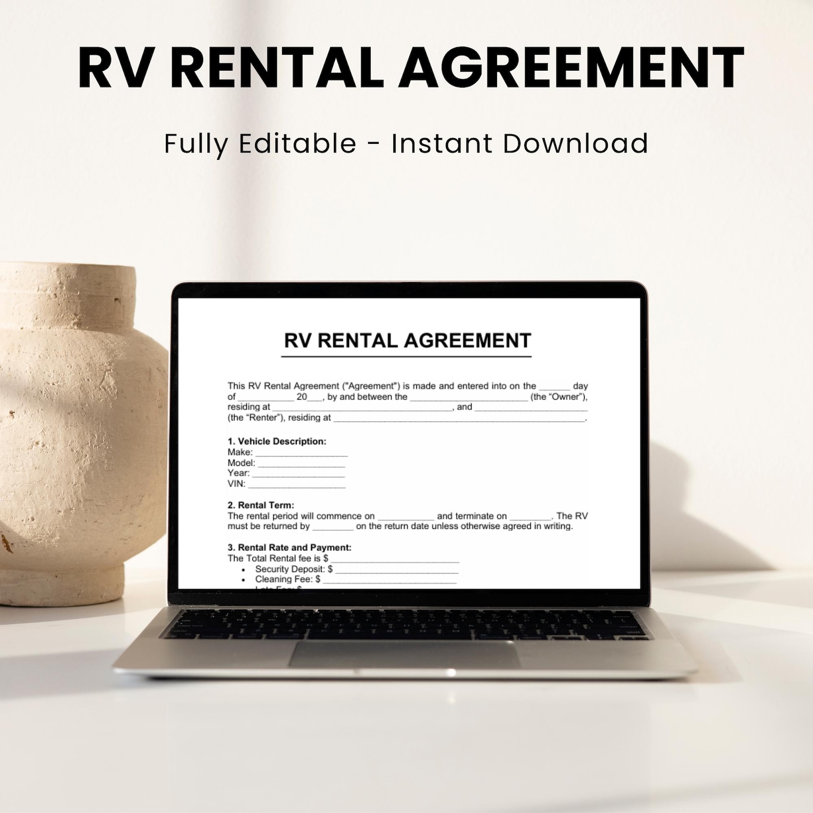 Personal Rv Rental Form RV Rental Agreement, RV Rental Contract, Motorhome Contract, Trailer ...