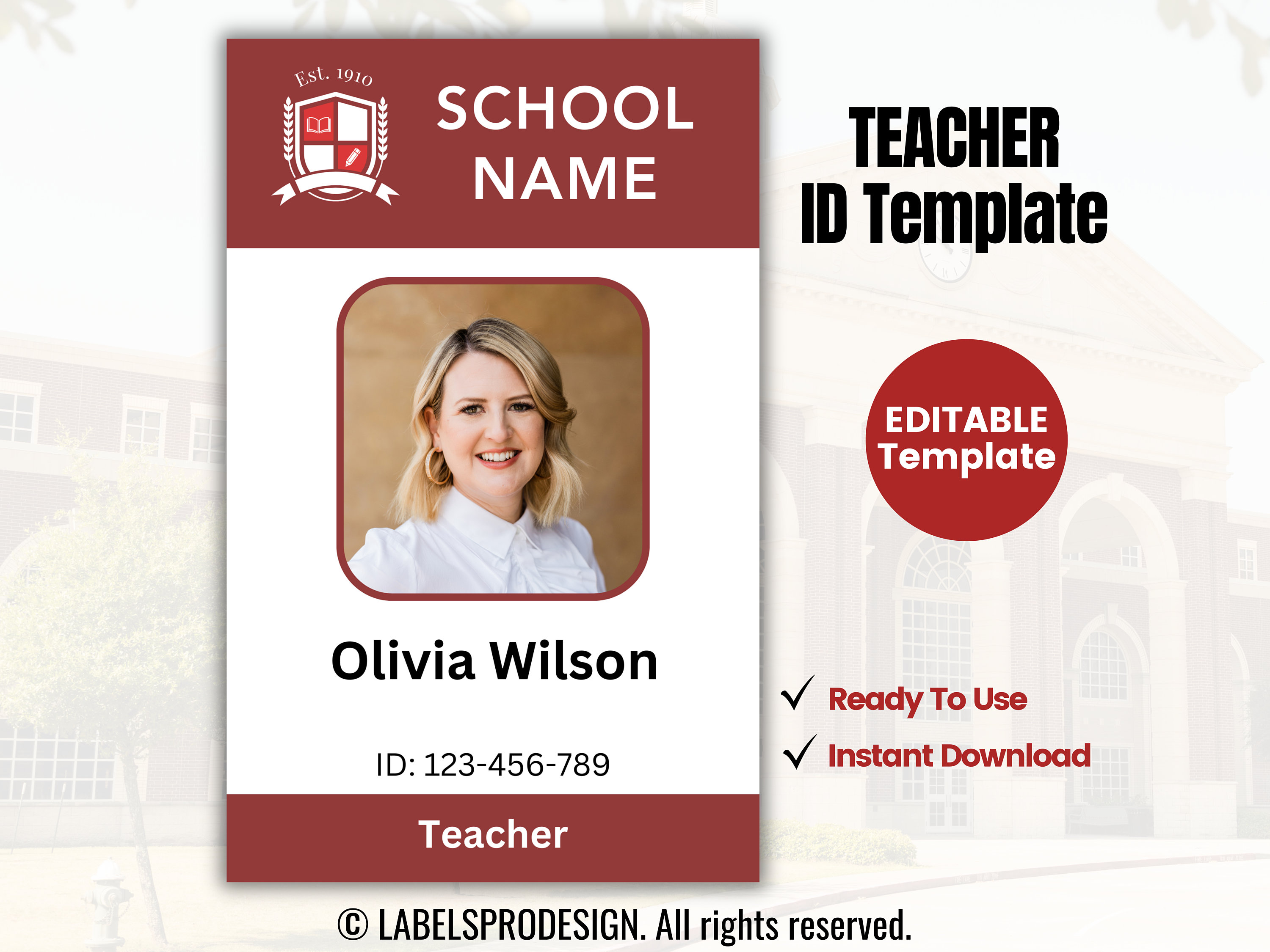 Teacher ID Card Template Editable ID Template Custom Teacher Student Teacher ID Card Template Editable ID Template Custom Teacher Student