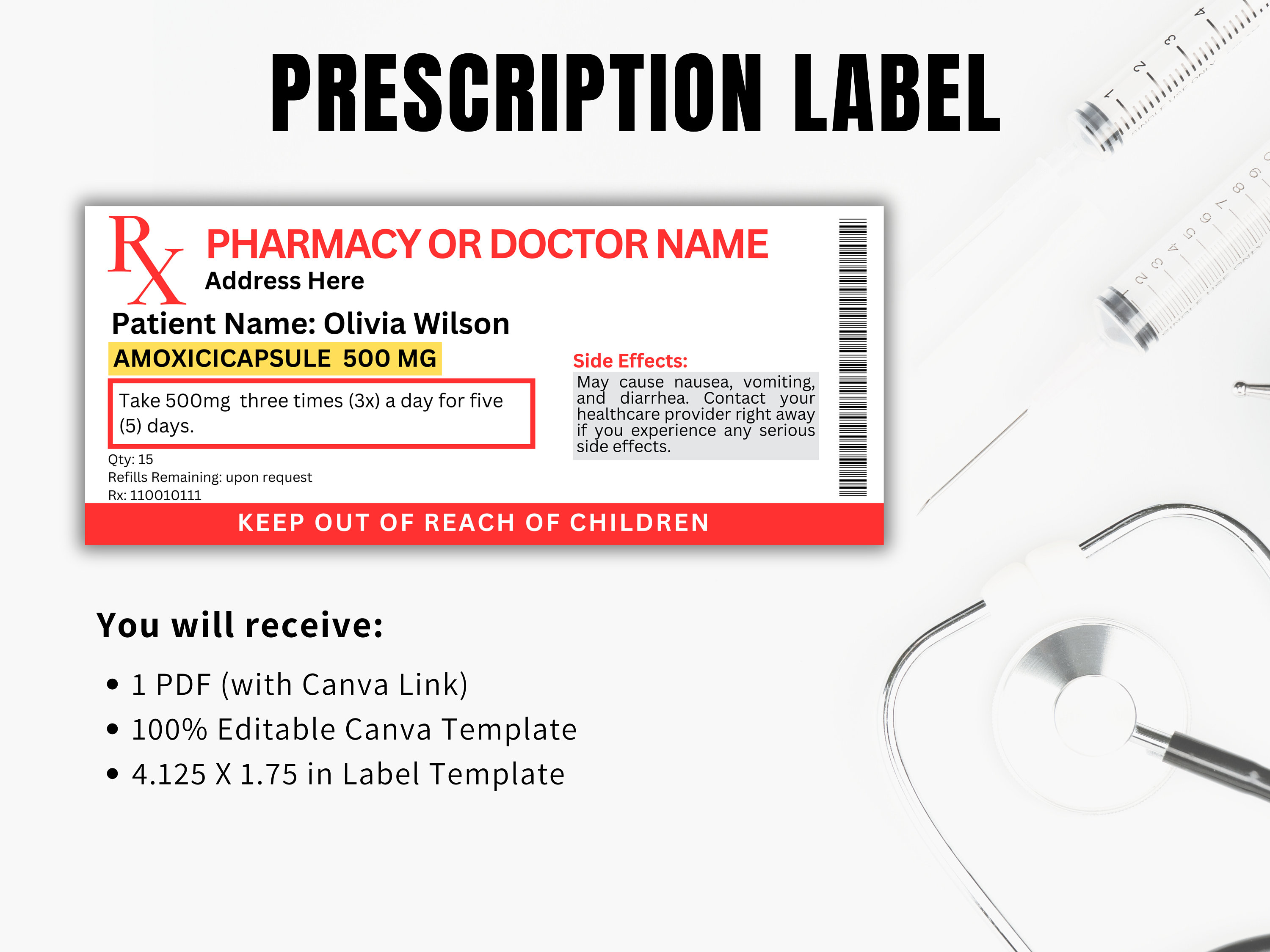 Prescription Label Template, Editable Medicine Label, Pill Bottle Label Prescription Label Template, Editable Medicine Label, Pill Bottle Label