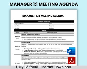 Reunión individual con gerente, agenda de reunión con gerente, reunión con gerente, agenda de empleado, reunión individual, plantillas de RR. HH., agenda de reunión, MS Word