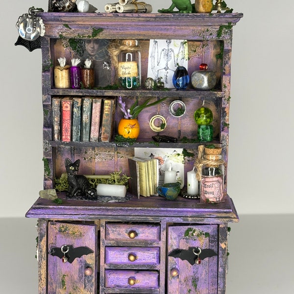 Enchanting Miniature Spooky Cabinet with Witchy Animals & Vintage Jewelry