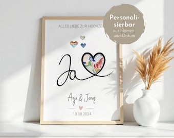 Personalized Wedding Money Gift with Heart | Die-Cut Wedding Poster - Gift of Money - Individual Wedding Gift for the Bride and Groom