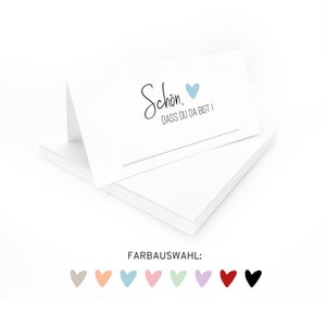 Tischkarten Herz | Schön, dass du da bist! | Platzkarten weiß selbst beschriften | Tischkarten Hochzeit Geburtstag Konfirmation Kommunion