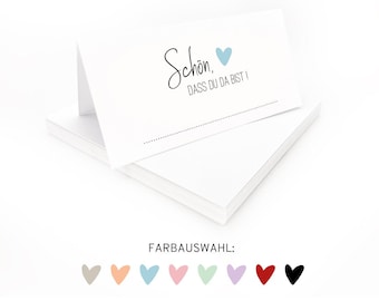 Tischkarten Herz | Schön, dass du da bist! | Platzkarten weiß selbst beschriften | Tischkarten Hochzeit Geburtstag Konfirmation Kommunion