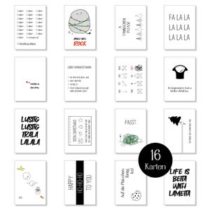 Weihnachtskarten Set lustig | 16 Weihnachtskarten DIN A6 | Lustige Postkarten mit weihnachtlichen Motiven | Weihnachtskarten-Set schlicht
