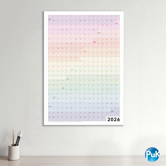 Jahreskalender 2026 DIN A3, A2, A1 Poster Jahr auf einen Blick | Wandkalender im Raster-Design | für Urlaubsplanung, Projekte, Uni & Büro