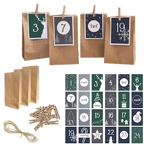 Adventskalender zum Befüllen | 24 Geschenktüten zum Selbstbefüllen mit Karten zum Beschreiben | Adventskalender Tüten selber basteln DIY