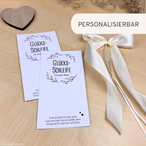 Personalisierte Glücksschleifen-Karten Hochzeit | Karten für Autoschleifen | Dekokarten für Traung | Glücksbringer für Auto | Glücksschleife