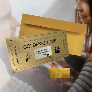 Gutschein zum selber ausfüllen mit Rubbelaufkleber | Rubbelkarte Goldenes Ticket Geschenk Gutschein Geburtstag Muttertag Vatertag Jahrestag