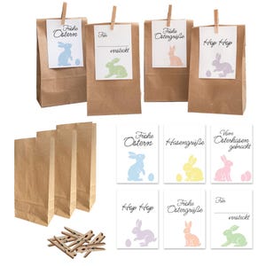 Oster-Tüten Set | 6 Kraftpapier Tüten mit Klammern + Osterkarten | Geschenktüten für Ostern & kleine Überraschungen | Pastell