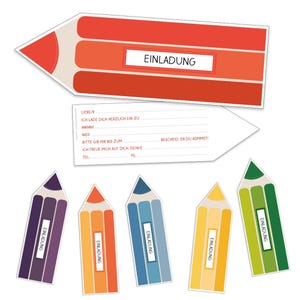 Kindergeburtstag Einschulung Einladungskarten Bunstifte | 12 Einladungen für Kindergeburtstag Buntstifte Einladungen Einschulung Geburtstag