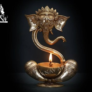 Brass Ganesha Statue, 23 CM Golden Ganesha statue, Ganesha for New Beginning, Home, Decor, Temple, Corner, Entrance, Gifts.