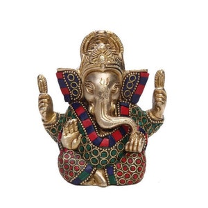 Brass Ganesha statue, 10 CM Ganpati Idol, Elephant God, Yunger Son of Lord Shiva, Ganesh Home Decor Temple Corner and new office beginnings.