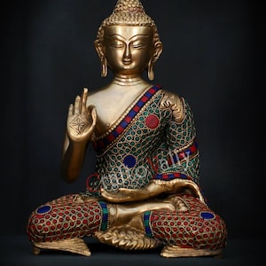Brass Buddha statue, 28 CM Buddha statue, Buddha Figurines, Buddha Idol, Budha for Temple, Home, Corner, Office, Décor, Pooja, Gifts.